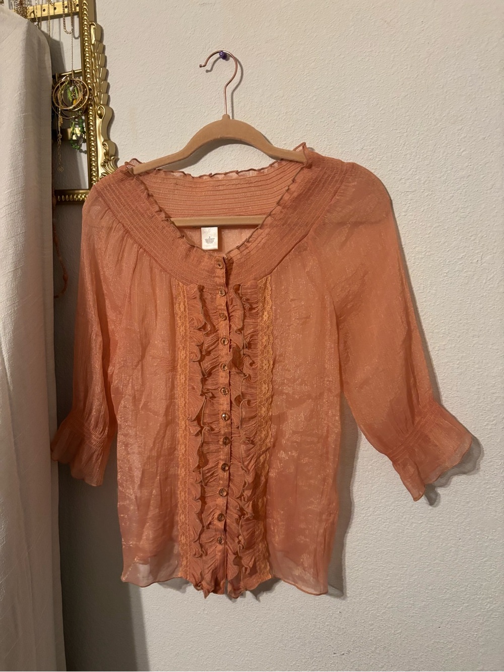 Women’s Ruffled Button-Front Blouse in Coral